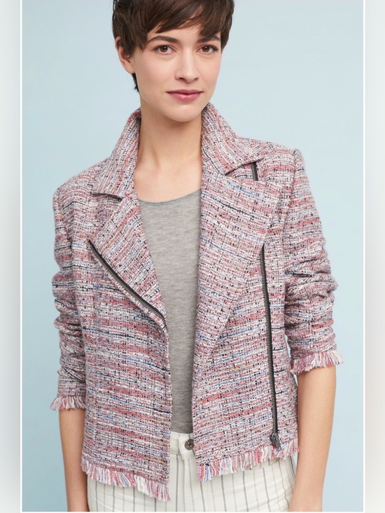 cupcakes & cashmere Jackets & Blazers - cupcakes & cashmere Canter Pink Tweed Moto Jacket, size M